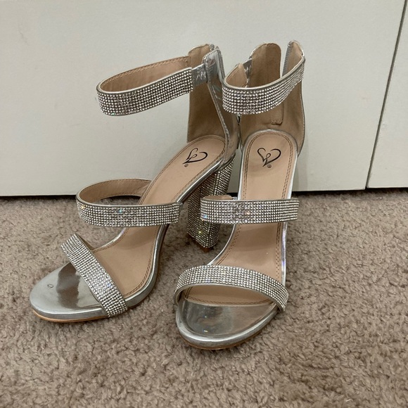 Sparkle Scene Rhinestone Chrome Block Heels - Picture 5 of 7